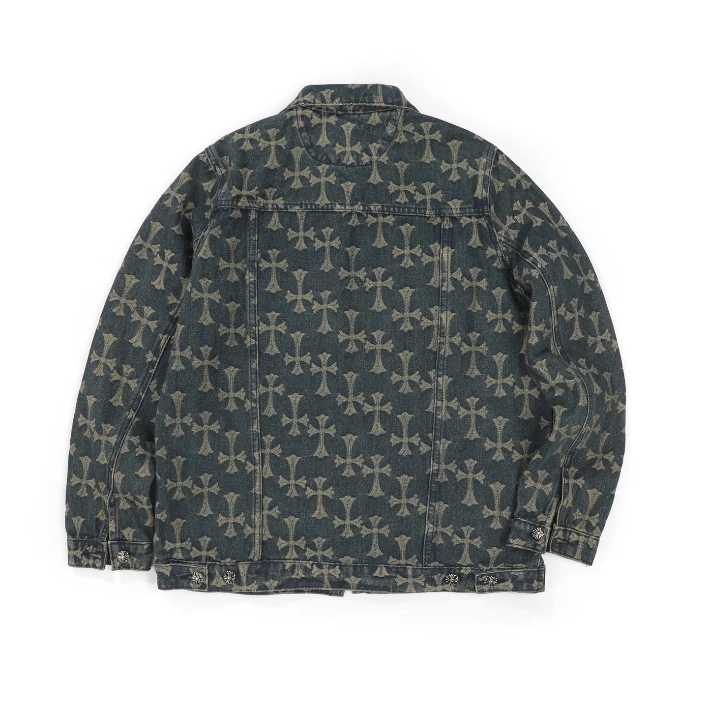 P260 Chrome Hearts heavy denim jacket with double-sided LOGO jacquard concealed print, the same model as the Internet celebrity star. The cross-printed denim jacket has a unique cross design element and full printing, which is full of design. It is made of 100% denim cotton fabric with heavy coarse yarn count, which ensures a stiff and tough silhouette while being soft, comfortable and breathable. The lapel is designed with silver buttons and is full of texture. The classic white cross logo is all over the dress, making it a perfect versatile style for spring and summer! Customized jacquard fabric, you can wear it in various styles. This gender-neutral shirt is a must-have for nightclubs. It can be worn as a jacket for both men and women. It can be easily worn by both men and women! The original loose version is made of high-quality pure cotton fabrics. The fabric pattern is high-definition and delicate without burrs. It is comfortable and breathable to wear. All the buttons are molded and customized. It is casual and fashionable and can be matched with any bottoms. It can be windproof and sunproof in spring and summer. It can be worn outside in autumn and winter! Easily concave shape makes you look slimmer and taller, perfect for both men and women!  Size: S–XL Color: blue